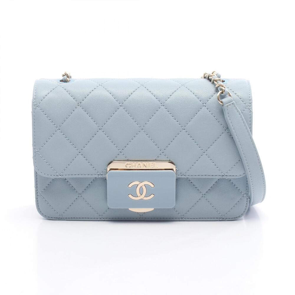 Chanel Beauty Lock Matelasse Shoulder Bag Leather Grained Calfskin Blue